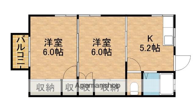 紅葉荘 西棟(2K/2階)の間取り写真