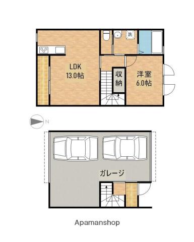 ガレージハウス浜松S棟(1LDK/1階)の間取り写真
