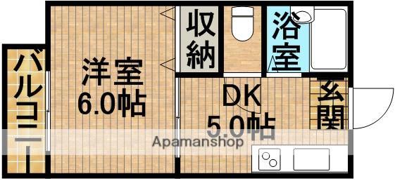 ウィングB(1K/1階)の間取り写真