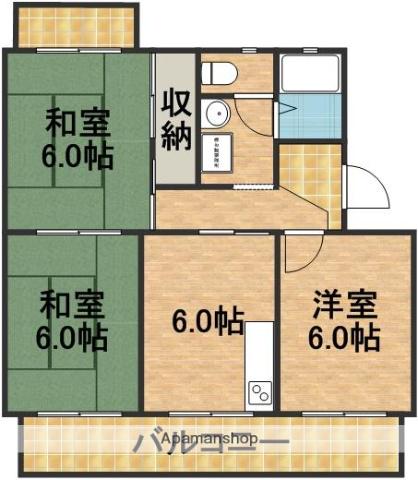 武藤ハイツⅡ(3DK/1階)の間取り写真