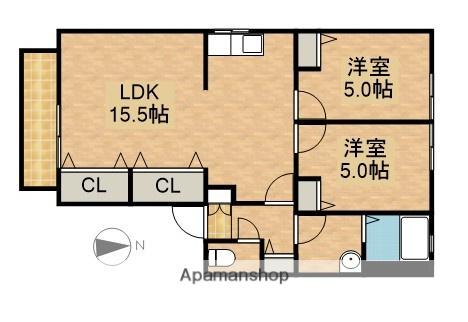 ブエノスディアスS(2LDK/1階)の間取り写真
