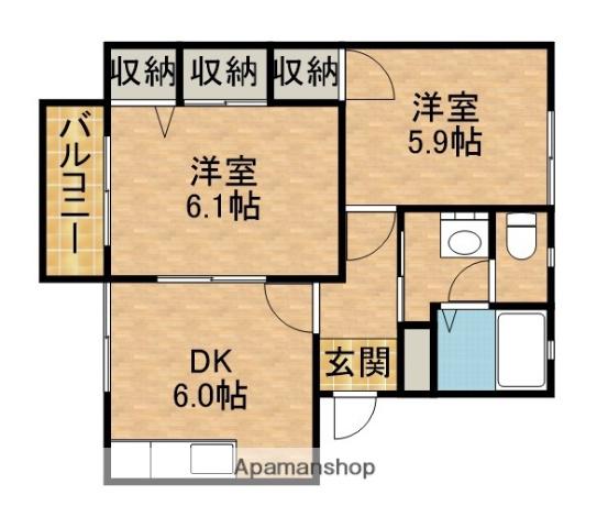 アンダンテD(1LDK/2階)の間取り写真