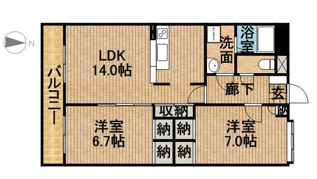 リンピア愛野(2LDK/3階)の間取り写真