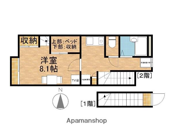ホークⅡ(1K/2階)の間取り写真