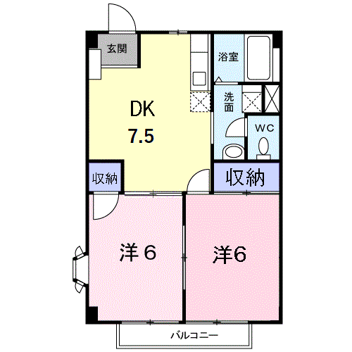 グリーン・ヒル(2DK/2階)の間取り写真