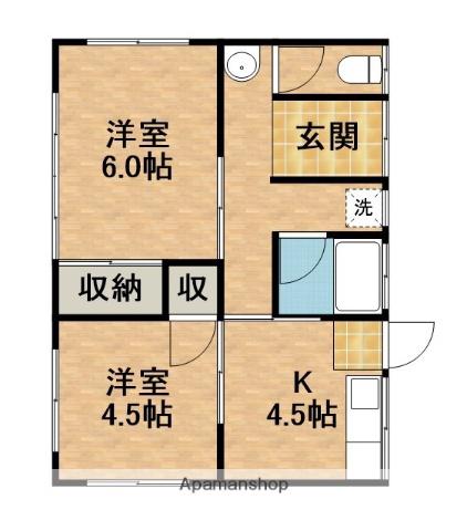 東海道本線 浜松駅 バス乗車時間：15分 あいホールバス停で下車 徒歩6分 1階建 築55年(2K)の間取り写真