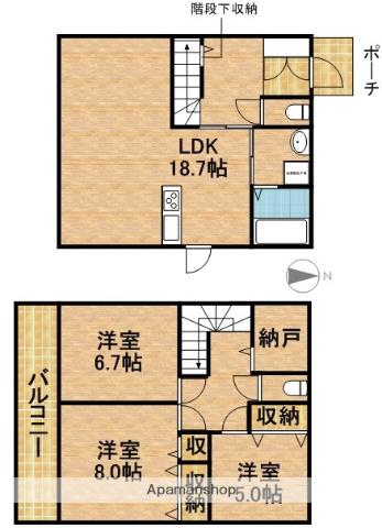静岡県菊川市 2階建 築13年(3LDK)の間取り写真