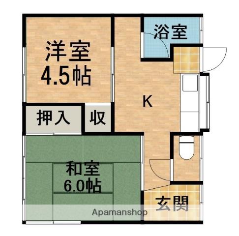 東海道本線 浜松駅 バス乗車時間：24分 葵町バス停で下車 徒歩2分 1階建 築60年(2K)の間取り写真