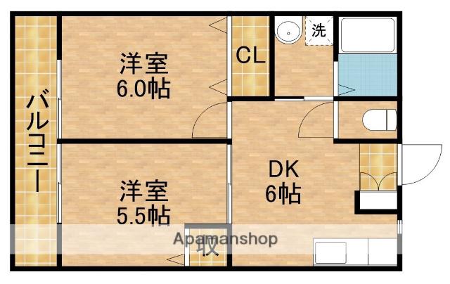 シティハイム八釼C(2DK/2階)の間取り写真
