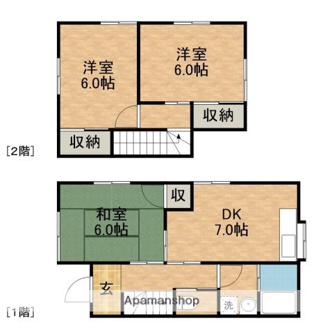 東海道本線 磐田駅 バス乗車時間：21分 東脇南バス停で下車 徒歩3分 2階建 築31年(3DK)の間取り写真