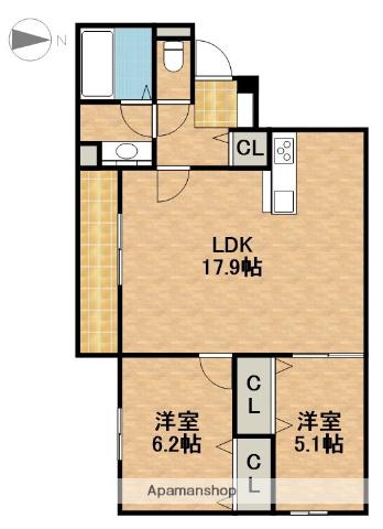 LACASA 天龍川町(2LDK/3階)の間取り写真
