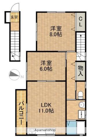 ソーラーハイツB(2LDK/2階)の間取り写真