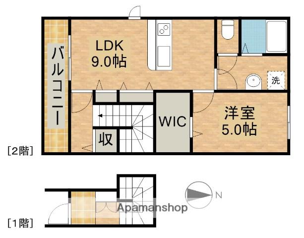 LOTUS坪井(1LDK/2階)の間取り写真