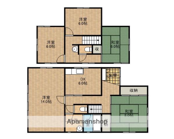 東海道本線 島田駅(静岡) バス乗車時間：15分 向谷４丁目バス停で下車 徒歩3分 2階建 築46年(5DK)の間取り写真
