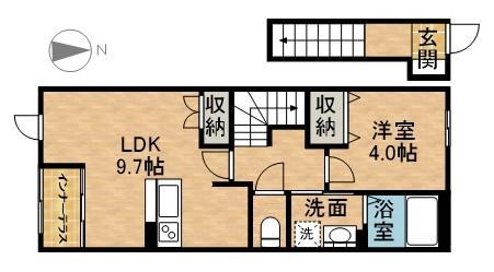 シェルル・スターテラス若林町(1LDK/2階)の間取り写真