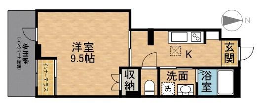 シェルル・スターテラス若林町(1K/1階)の間取り写真