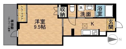 シェルル・スターテラス若林町(1K/1階)の間取り写真