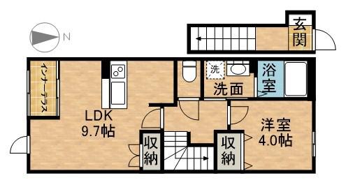 シェルル・スターテラス若林町(1LDK/2階)の間取り写真
