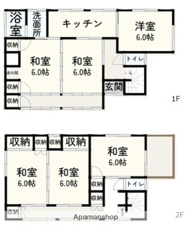 天竜浜名湖鉄道 気賀駅 徒歩8分 2階建 築48年(6K)の間取り写真