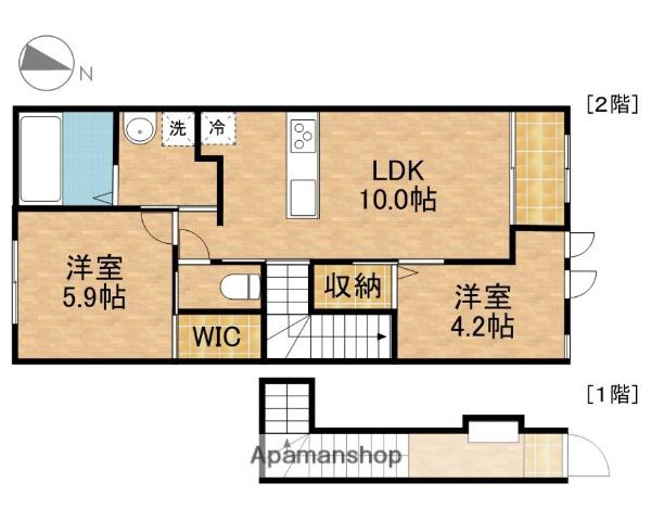 シェルル・スターテラス中瀬(2LDK/2階)の間取り写真