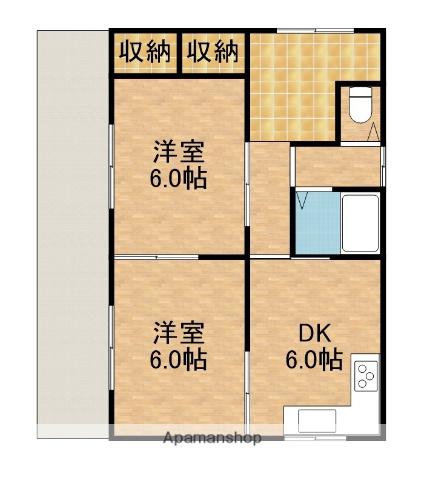 東海道本線 磐田駅 バス乗車時間：16分 中島東バス停で下車 徒歩7分 1階建 築52年(2DK)の間取り写真