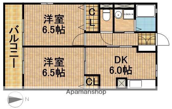 東海道本線 浜松駅 バス乗車時間：33分 ＪＡ長上支店バス停で下車 徒歩1分 2階建 築26年(2DK/1階)の間取り写真