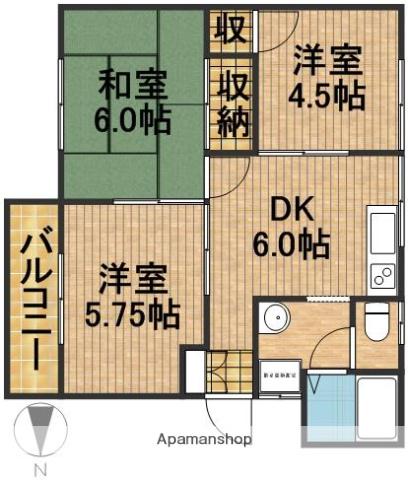 グリーンハイツ萩原B(3DK/1階)の間取り写真