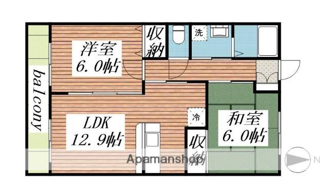 プレステージYAMAMOTO(2LDK/2階)の間取り写真