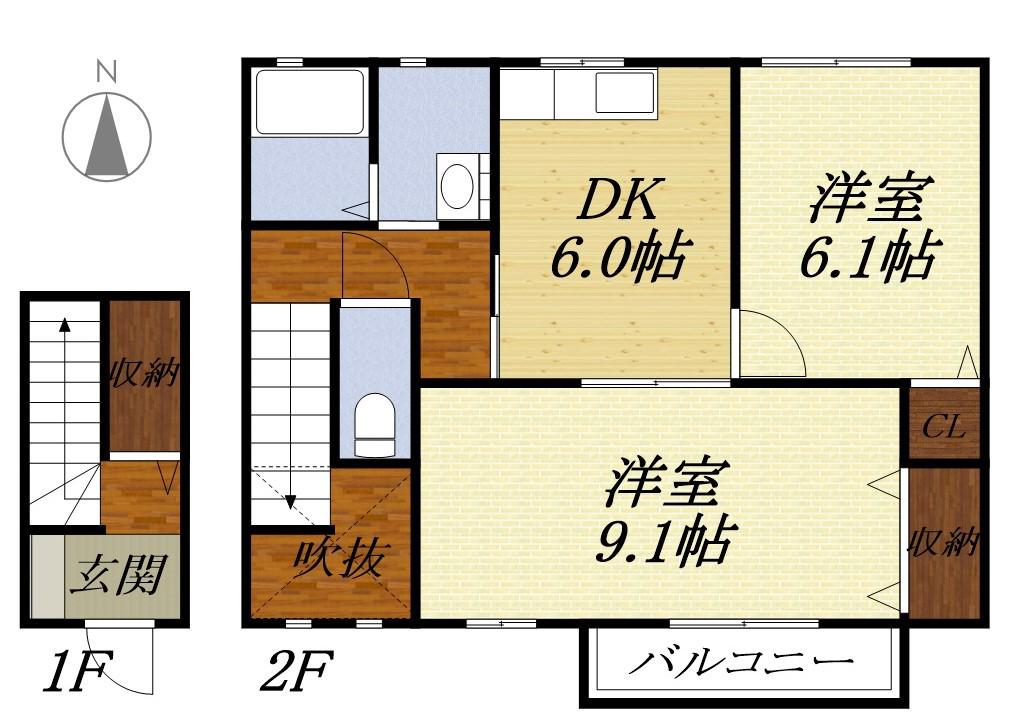 グリーンシティ愛野C(2DK/2階)の間取り写真
