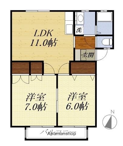 ヒルズガーデン(2LDK/1階)の間取り写真