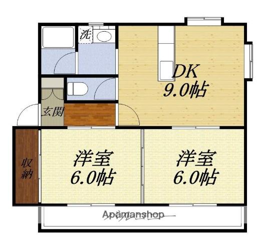 グランディア(2DK/2階)の間取り写真