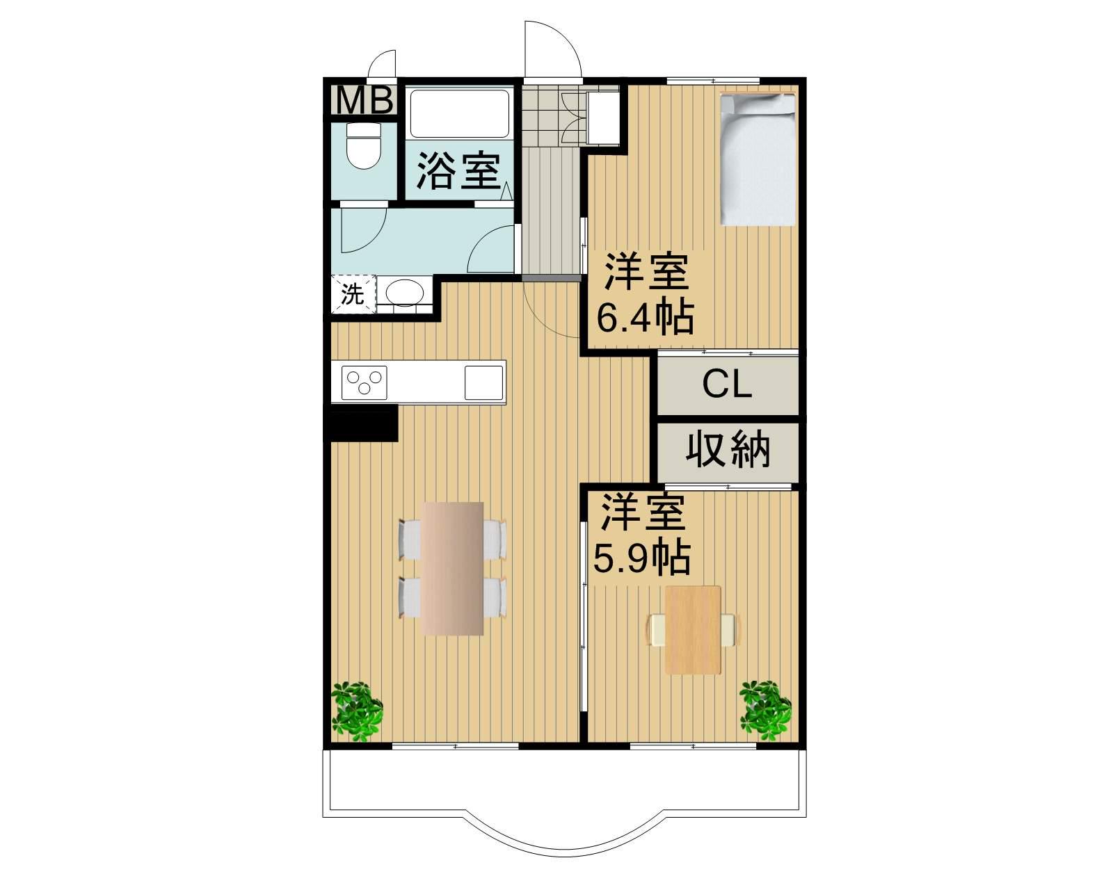 サンパティークK(2LDK/1階)の間取り写真