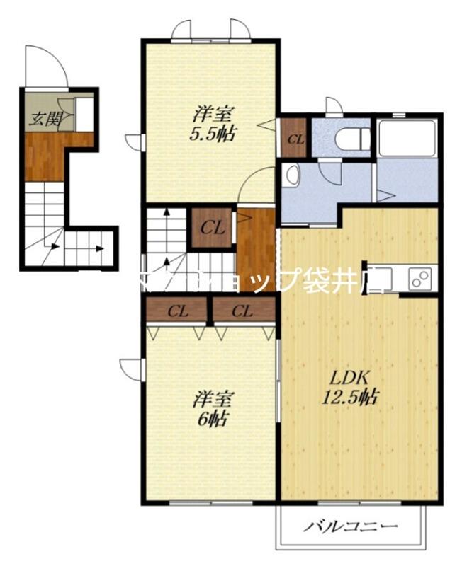 ガーデンハイツ愛野A(2LDK/2階)の間取り写真