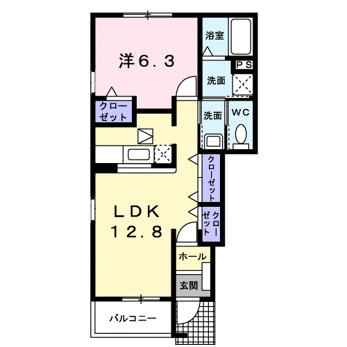 サニースクエアⅡ(1LDK/1階)の間取り写真