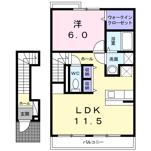 サニーサイド岡Ⅱ(1LDK/2階)の間取り写真
