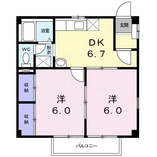 ソレイユ横須賀(2DK/1階)の間取り写真
