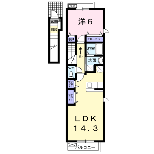 デイジー Ⅱ(1LDK/2階)の間取り写真