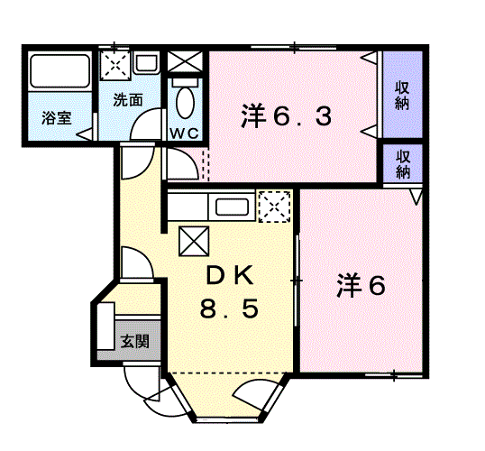 エレガント・ヴィラ(2DK/1階)の間取り写真