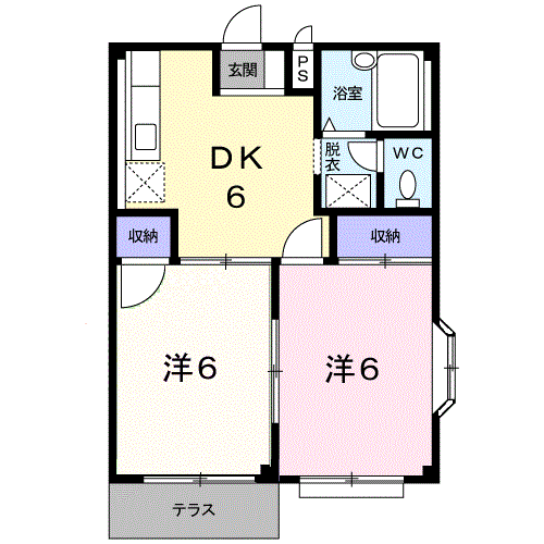 メゾンドパストラルB(2DK/1階)の間取り写真