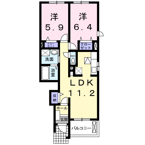 アプローズⅡ(2LDK/1階)の間取り写真