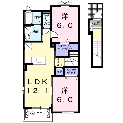 トーラス Ⅰ(2LDK/2階)の間取り写真