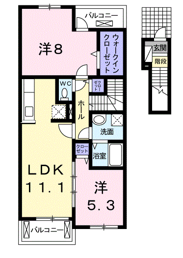 プラシード・KA(2LDK/2階)の間取り写真