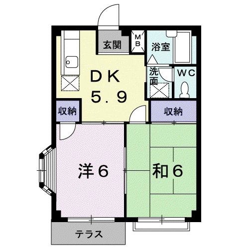 グリーンハイツE(2DK/1階)の間取り写真