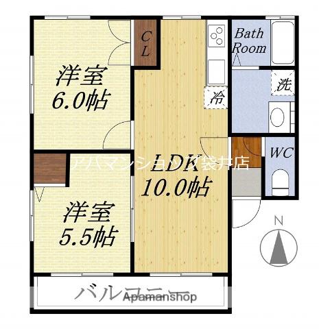 ボヌールC(2LDK/1階)の間取り写真