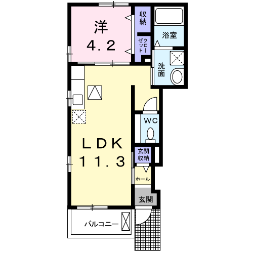 ベルシャトーN(1LDK/1階)の間取り写真