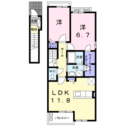 マンダリーヌ(2LDK/2階)の間取り写真