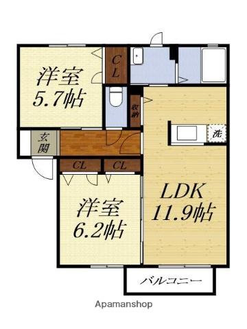 アピタシオン(2LDK/1階)の間取り写真