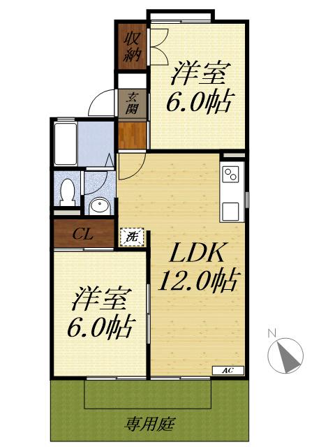 タウンハウス愛野公園E(2LDK/1階)の間取り写真