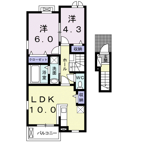 プラシードⅡ(2LDK/2階)の間取り写真