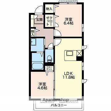 アンシャンテ(2LDK/2階)の間取り写真